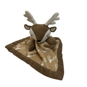 Levtex Deer Buck Lovey Security Blanket Brown Tan Antlers Plush Toy Soft 11X11
